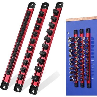 Durable Magnetic Socket Organizer - 3PC Set with Removable Clips & 360° Rotation