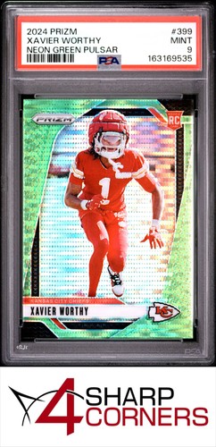 2024 PANINI PRIZM NEON GREEN PULSAR #399 XAVIER WORTHY RC CHIEFS PSA 9