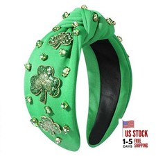 St.patricks Day Headband Green Shamrock Headband Jeweled Crystal Green Leaf
