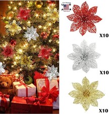 30 Pcs Christmas Glitter 6" Poinsettia Flowers Decor Xmas Tree Ornaments 3 Color