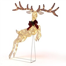 5ft Lighted Jumping Reindeer with 100 Warm LEDs, Stakes & Zip Ties Included