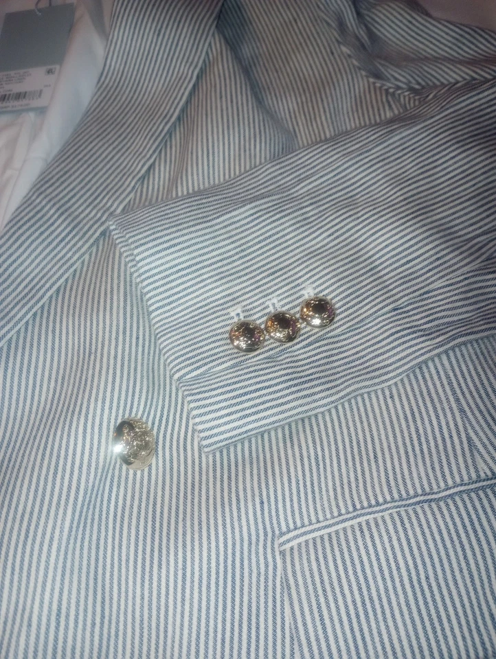 Blazer para mujer Antonio Melani JKT Rivera lino a rayas azul marino/marfil talla 14 nuevo con etiquetas Foto 3 de 4