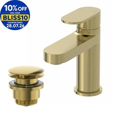 Cloakroom Basin Mixer Tap & Waste Set - Round Single Lever - Brushed Brass
