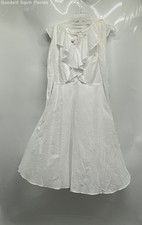 Calvin Klein Womens White V-Neck Sleeveless Front Ruffle Fit & Flare Dress Sz 2