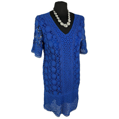 PHASE EIGHT Dress Cobalt Blue Short Sleeve Paloma Lace V-Nec