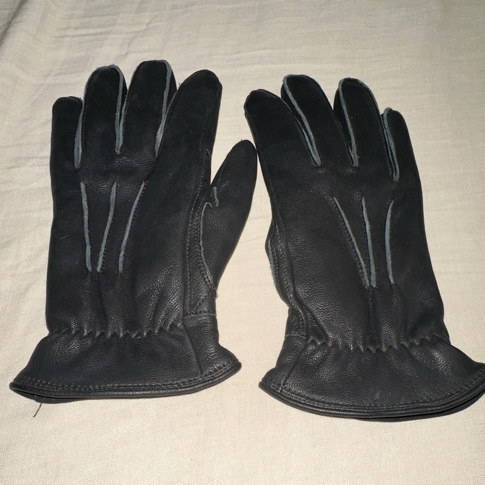 UGG Men's Black Leather Lined Wrist Gloves Size L Fleece Warm Solid Fall/Winter