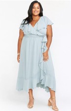 Show Me Your Mumu Jess Ruffle Midi Dress Size XXL Blue NWT