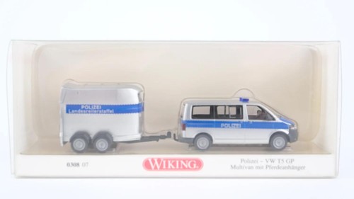 Wiking 030807 VW T5 GP Multivan con remolque para caballos policía | Condition: Gebraucht