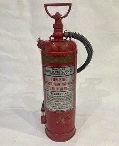 Vintage Antique MILLER PEERLESS PUMP TANK FIRE EXTINGUISHER - Red Painted Brass