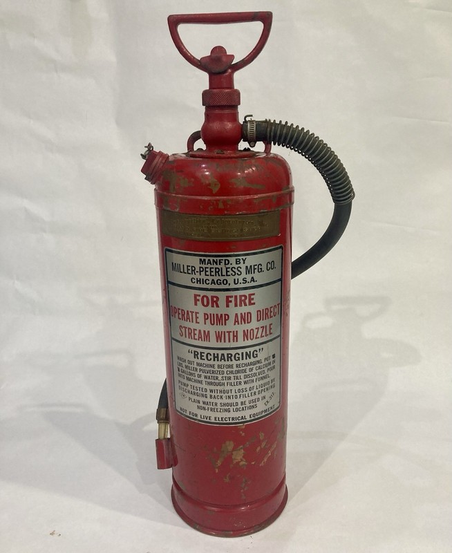 Vintage Antique MILLER PEERLESS PUMP TANK FIRE EXTINGUISHER - Red Painted Brass