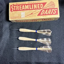 Vintage MILTON BRADLEY CO. Box of 3 Wood DARTS With Original Box