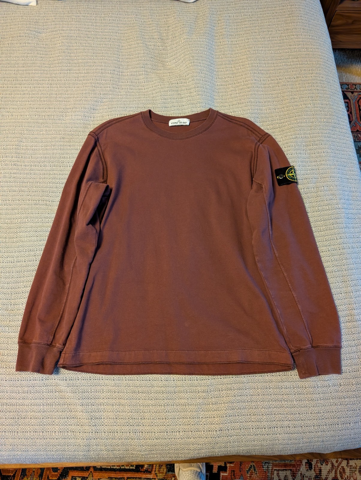 Stone Island Men's Long Sleeve Shirt Size L Maroon Heavy Cotton Quality