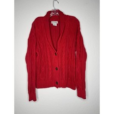 Evian LTD Rojo Cable Tejido Cárdigan Chal Cuello Suéter Mujer Talla S Esquí Chalet