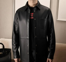Stylish Black Leather Shirt Jacket for Men-Leather Shirt
