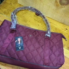 NWT Vanessa Williams Red Wine Quilted Nylon Large Laptop Tote Handbag Purse