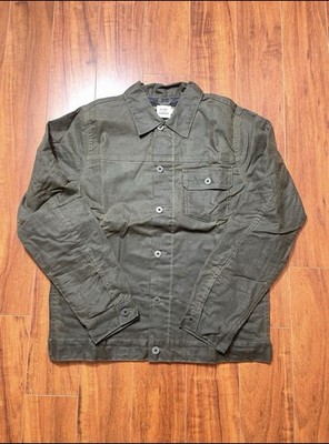 Flint And Tinder Flannel Lined Waxed Trucker Jacket Size Medium Forest Green