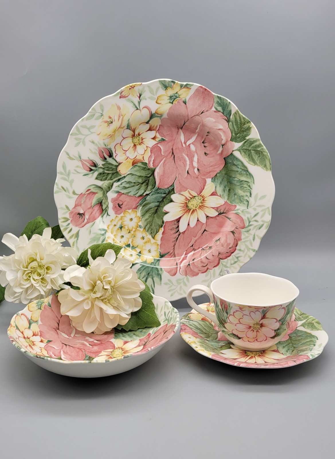 Vintage Nikko English Garden China Dinnerware Set - Shabby Chic Cottagecore