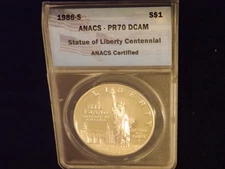 1986-S     $1         Statue Of Liberty         ANACS  PR 70