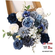 Dusty Blue Roses Silk Artificial Flowers Combo for DIY Bouquet Dusty Blue White