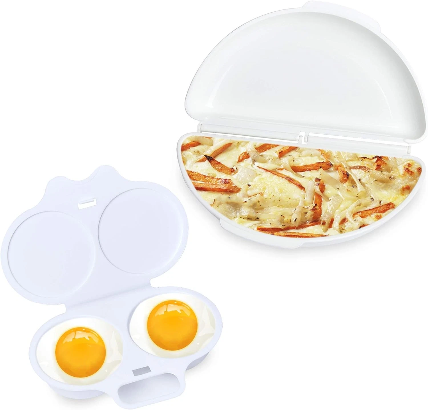Easy Egg Breakfast Set Akamino Microwave Omelet Pan and Poacher - White
