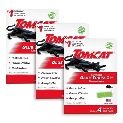 Tomcat Super Hold Glue Traps Mouse Size for Mice, 3-Pack (12 Glue Traps)