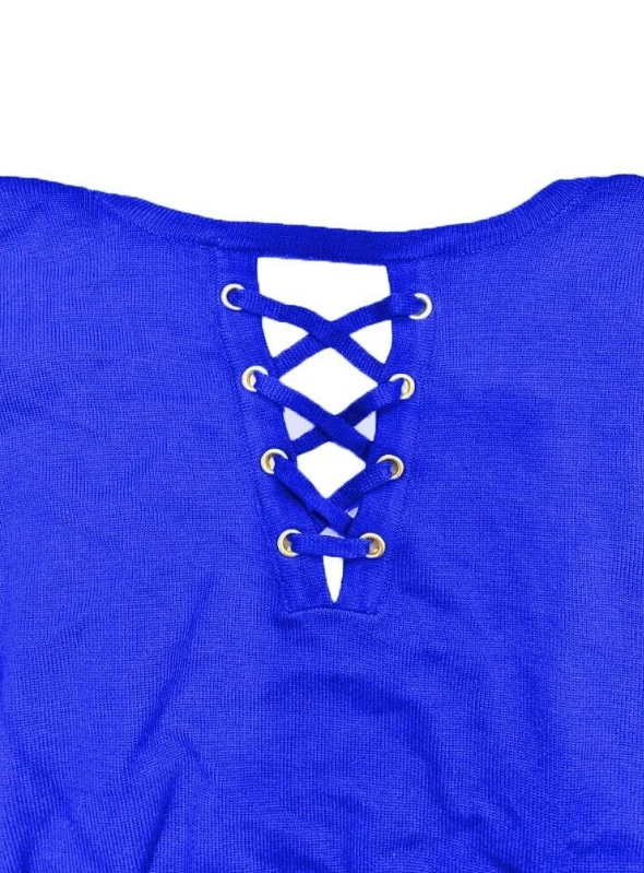 Cardigã feminino Thalia Sodi com cadarço nas costas Flyaway azul, (2XL) - Imagem 2 de 2