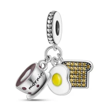 MULA European Silver Plated Charm AAA CZ Enamel DeliciousFood For Women Bracelet