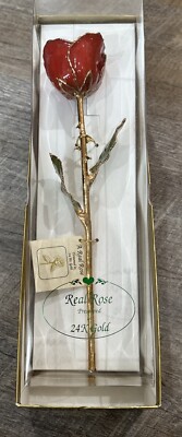 24k Gold Dipped Rose Red With Tag Valentine's Engagement Anniversary New In Box