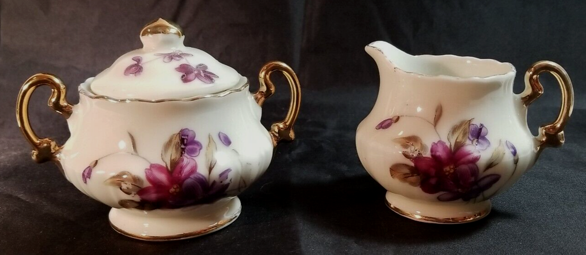 Royal Sealy China Floral Purple Violet Gold Trim Small Creamer and