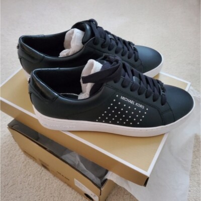 NWT Michael Kors Black Leather Irving Silver Micro Studded