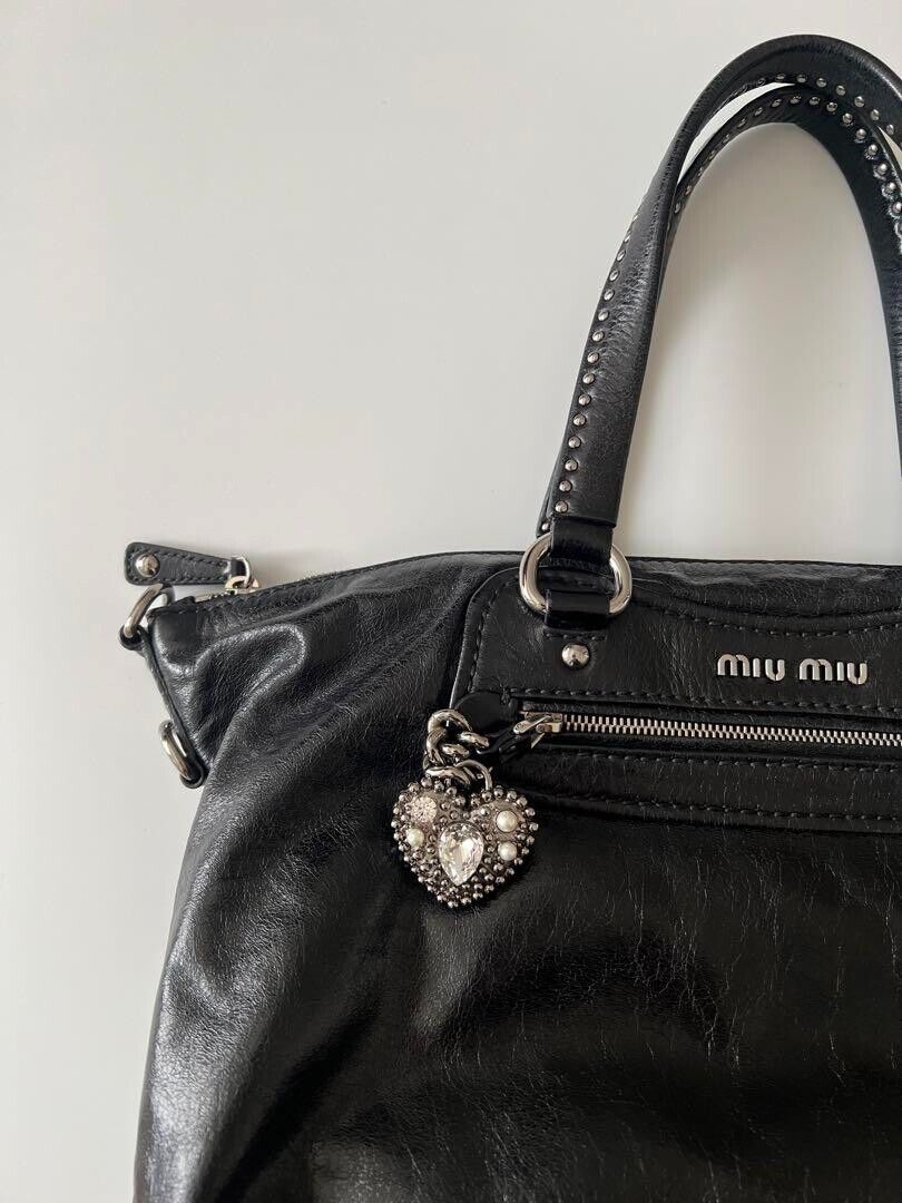 MIU MIU Studs Handbag Black 2000s Heart Charm | eBay MIU MIU Studs Handbag Black 2000s Heart Charm | eBay