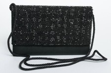 Vintage Beautiful Handmade CAPAROS Black Satin  Beaded Evening Bag Purse