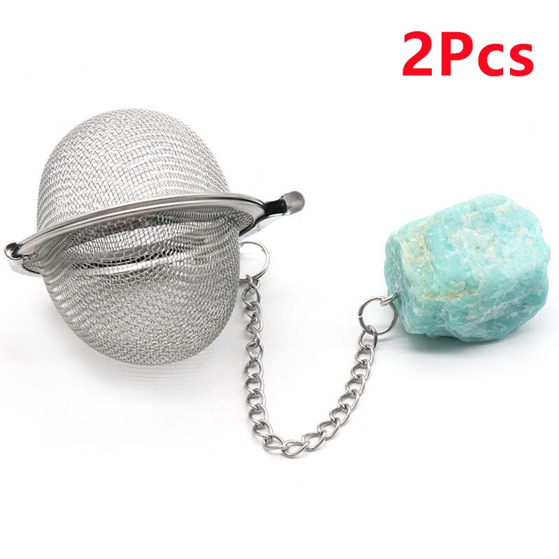 2Pcs Amazonite Raw Stone Stainless Steel Tea Filter Ball Strainer Infuser HT2338