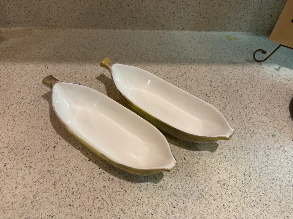 Винтажный MCM керамический банан в форме банана разделить Sundae сервировочные блюда набор из 2 - Изображение 2 из 4