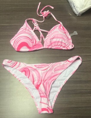 pink and white marble shein bathing suit SIZE LARGE