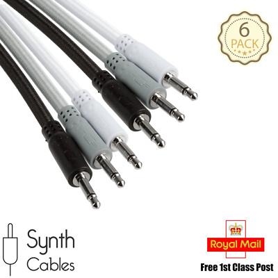 6 x Studio Qualität geflochten 3,5 mm abgeschirmt Mono Patchkabel Eurorack modular