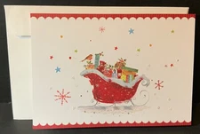 Designer Greetings Embossed Christmas Card UNUSED Red Sleigh Full Glittery Gifts