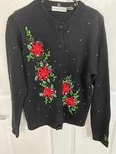 Vintage Victoria Jones Poinsettia  Christmas Sweater Women’s  Small