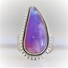 PINK RAINBOW MOONSTONE NATURAL GEMSTONE 925 SOLID STERLING SILVER JEWELRY RING