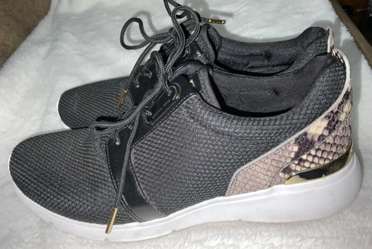 Michael Kors Amanda Black Mesh Embossed Leather Trainer Sneakers Size 9M RC3