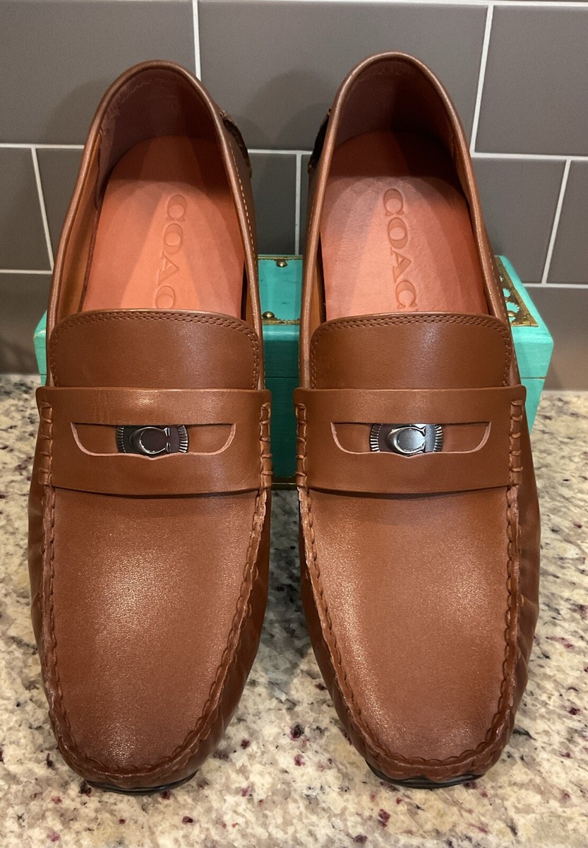 COACH Men’s Sz 13D Signature Coin Driver C8897 Saddle MSRP $225 NEW Coach C Coin Signature Drivers Men main image 3