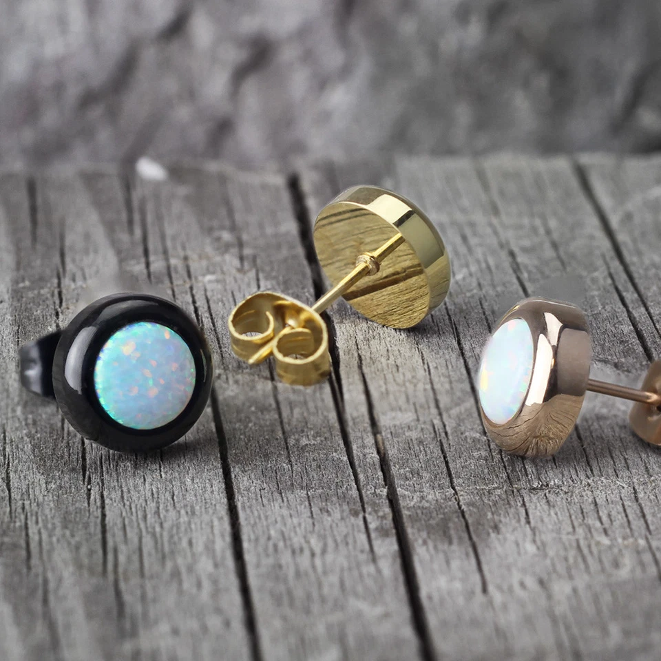 ПАРА большой 6 мм белый опал в 9 мм безель установка 316L хирургическая сталь серьги - Изображение 4 из 4