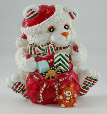 Vintage Big Arrow Cast Iron White Christmas Teddy Bear Doorstop