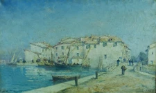 Painting Antique Marine Provence the Martigues Boats Signed Pinel Malfroy