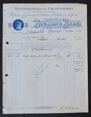 Rechnung 1922 BOUSSIN & BEREL Schuh Fougères Shoes Menhir illustriert 114