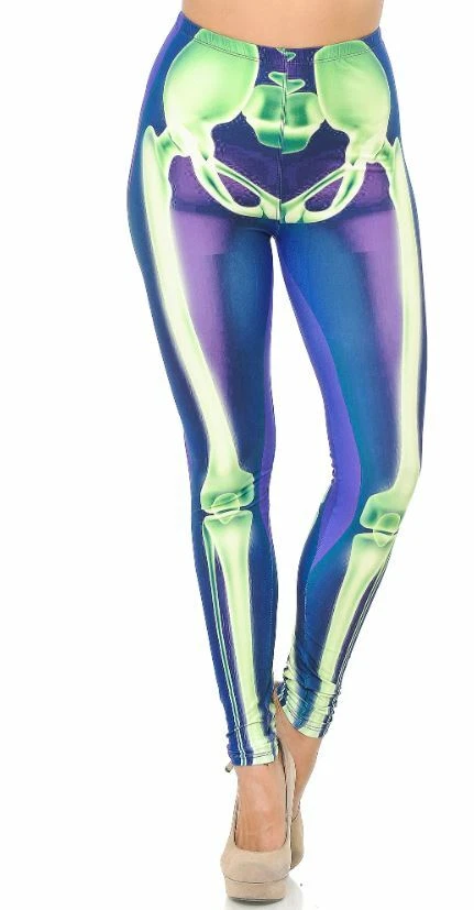 Creamy Soft Cyan Blue Skeleton Bones Leggings