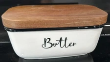 Butter Dish with Lid, ALELION Large Ceramic Butter Dish 6.38"L x 4.13"W x 2.83"H