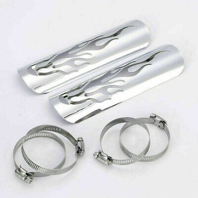 NEW Chrome Flame Exhaust Muffler Pipe Heat Shield Cover Heel Guard 4 Motorcycle