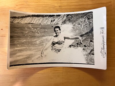 1970s Vintage Photo Woman in swimsuit Sea Bust Naked Torso