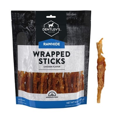 Dentley's Rawhide Wrapped Sticks - Chicken Flavor - 40 Count - New in Sealed Pkg